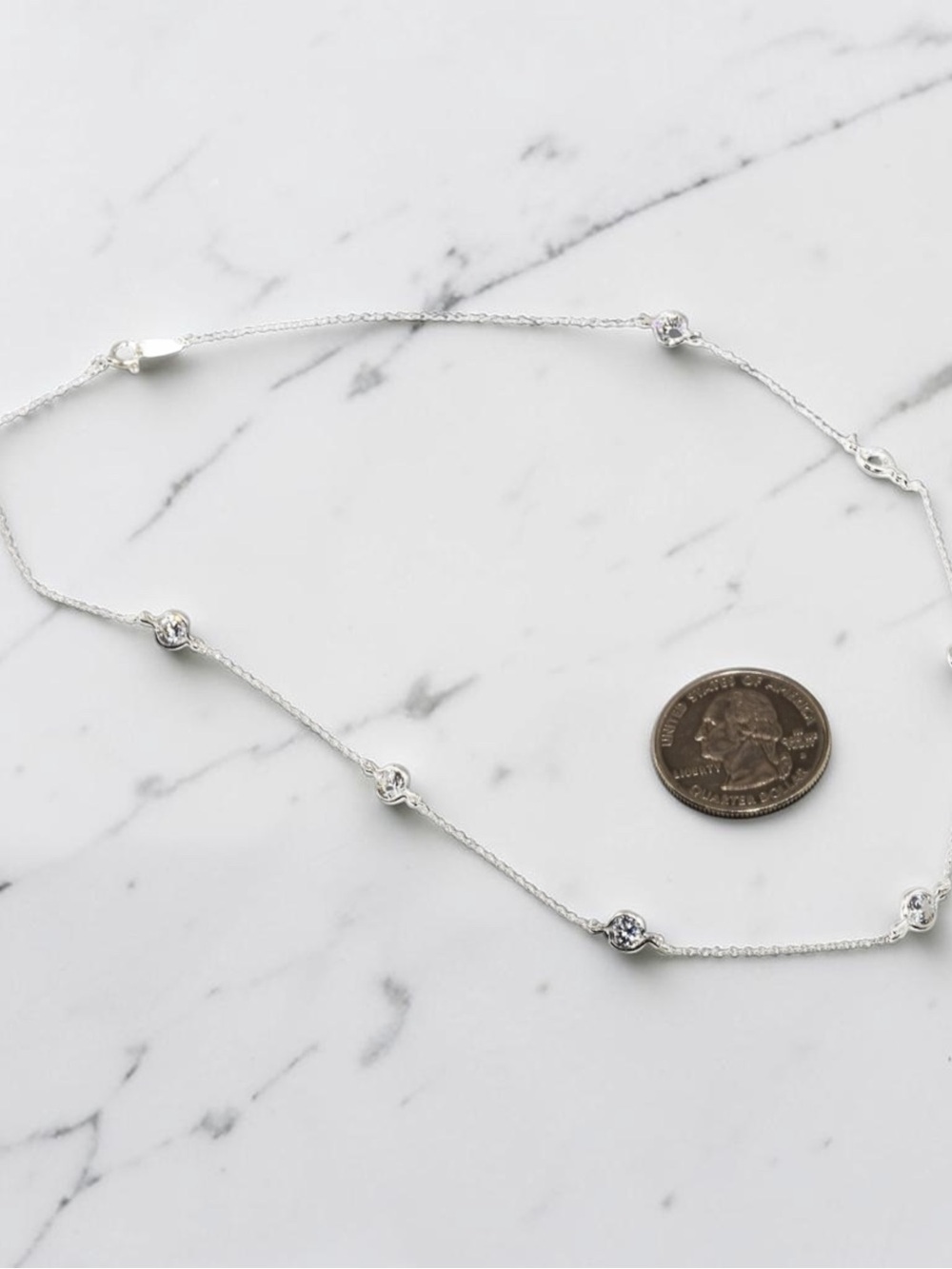 Solid 925 Sterling Silver CZ By The Yard Necklace 16in 7 Bezel Stations 4.5ctw - Picture 6 of 9